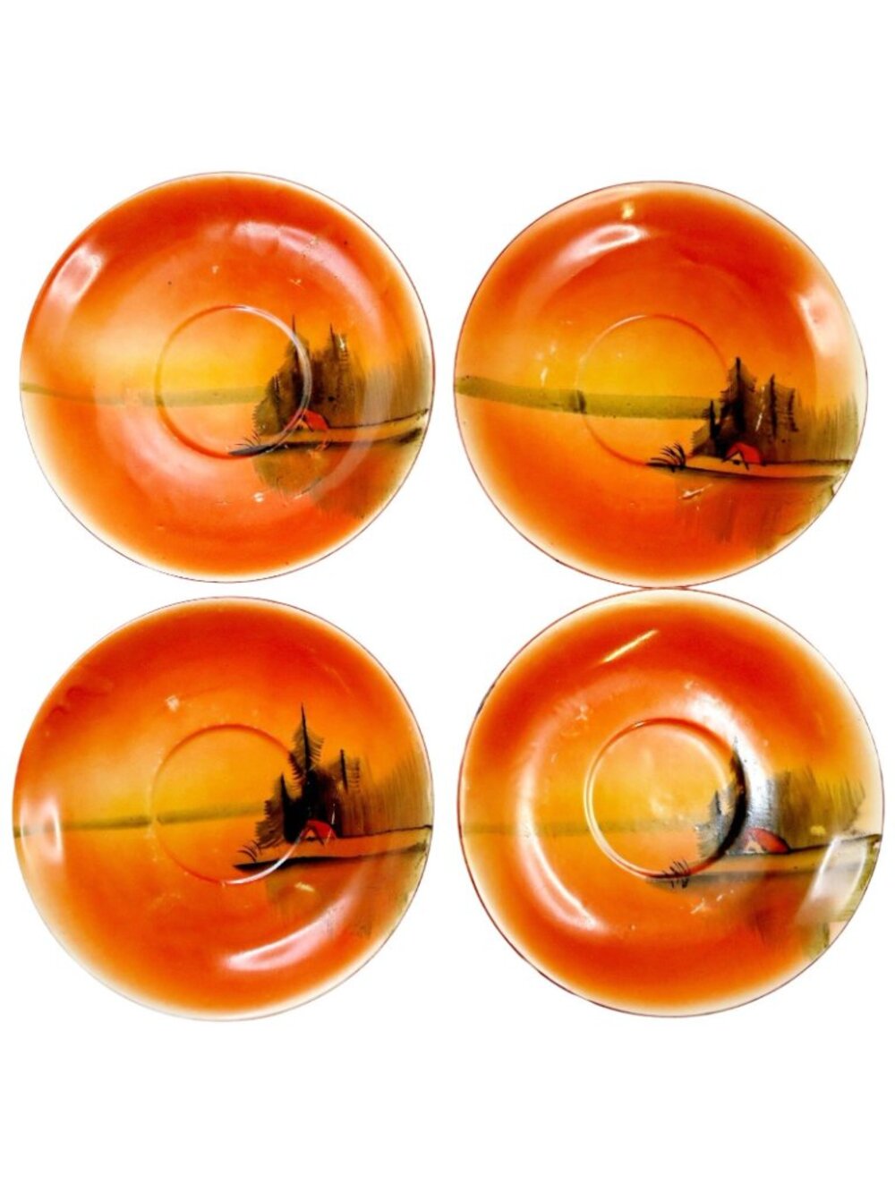 Scenic Luster Saucers (Set of 4) 1920s-40s Japan Hand-Painted Lake Scene - Picture 2 of 6